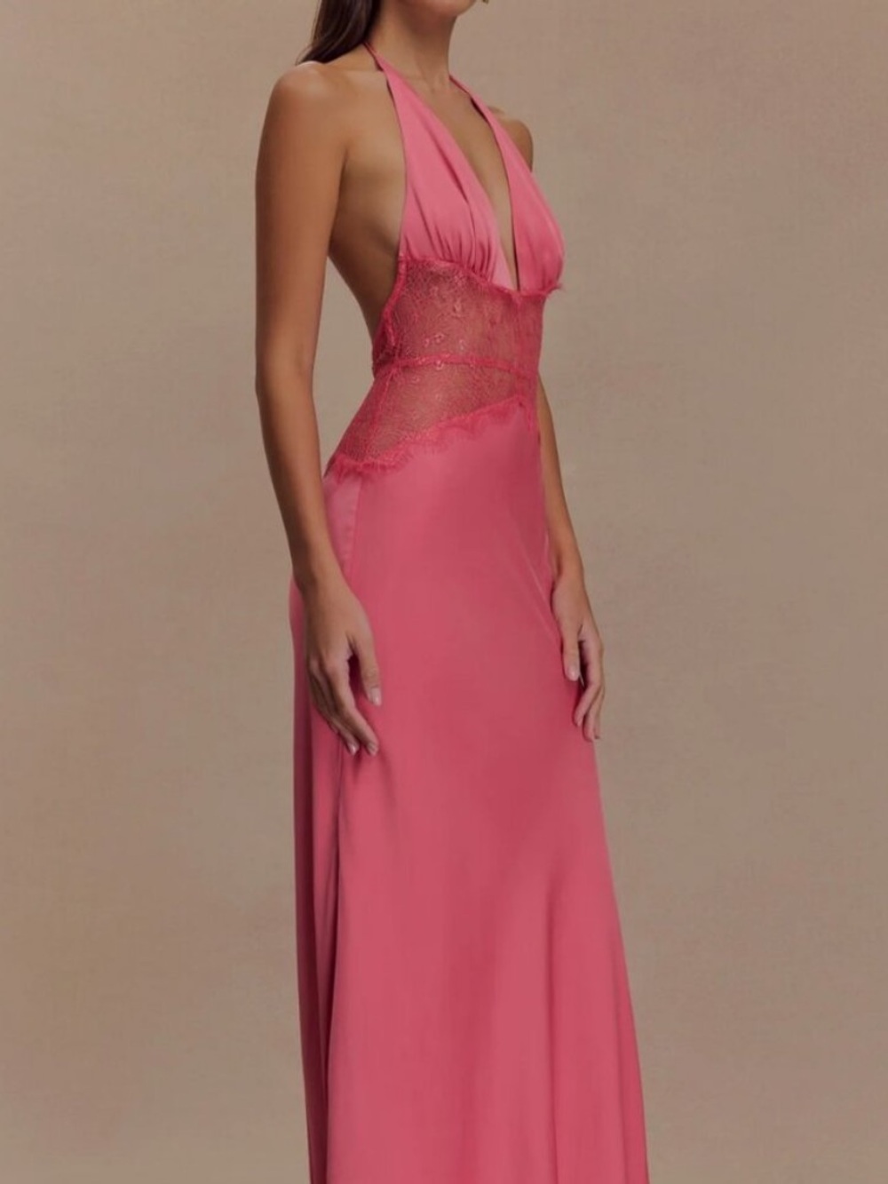 Meshki Pink Halter Lace Dinah satin dress - Picture 2 of 9
